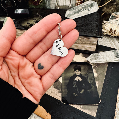 Hand Stamped FERAL Heart Necklace