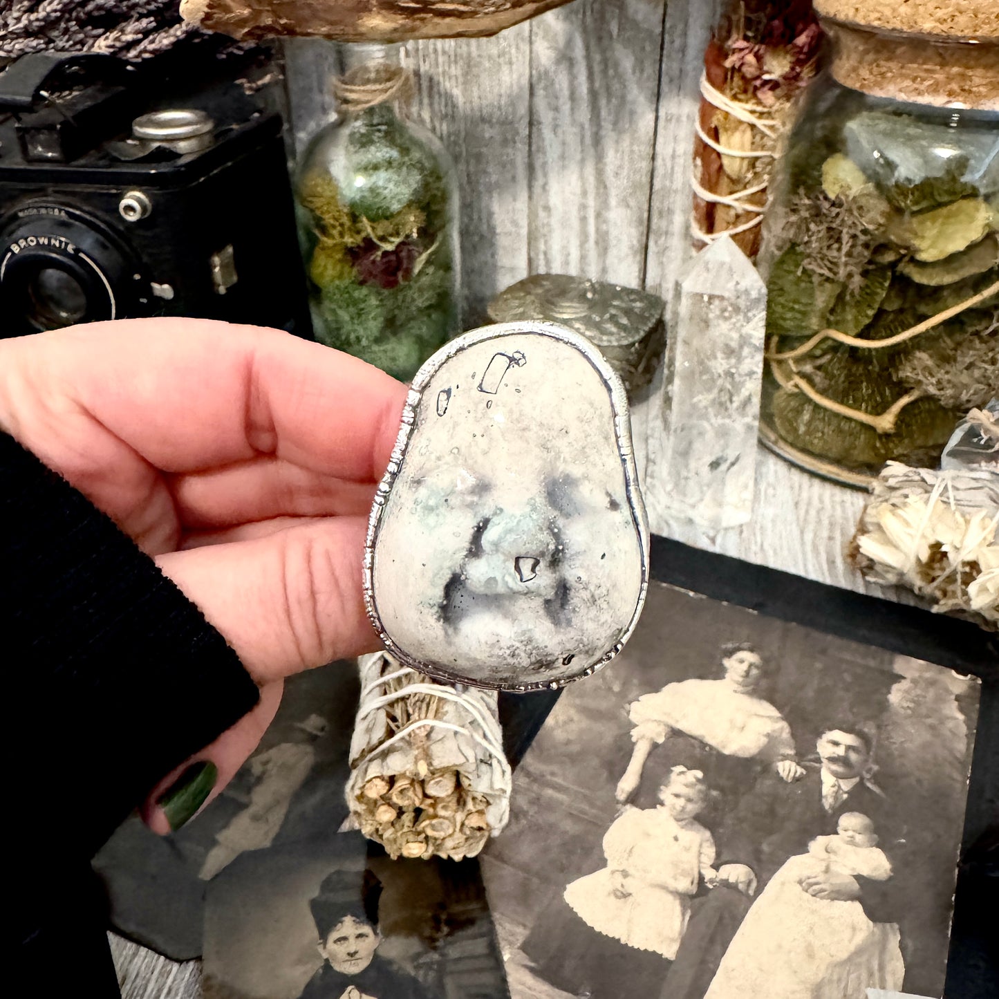 Ceramic Baby Doll Head Ring Fine Silver Size 10 / Foxlark Collection - One of a Kind