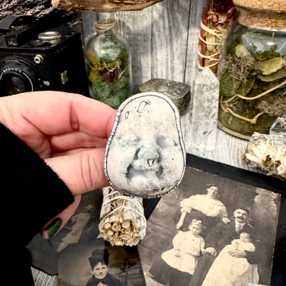 Ceramic Baby Doll Head Ring Fine Silver Size 10 / Foxlark Collection - One of a Kind