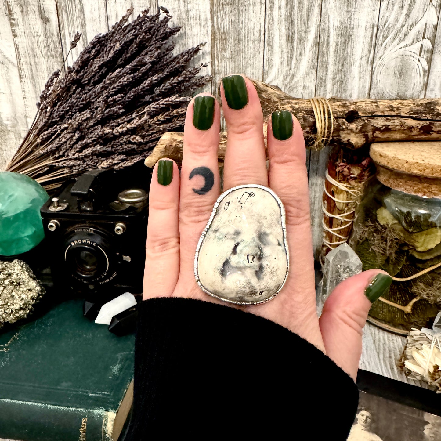 Ceramic Baby Doll Head Ring Fine Silver Size 10 / Foxlark Collection - One of a Kind