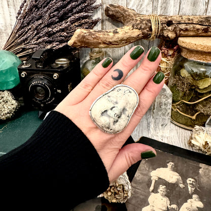 Ceramic Baby Doll Head Ring Fine Silver Size 10 / Foxlark Collection - One of a Kind