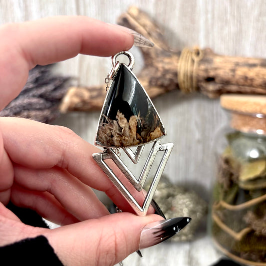 Moss & Moon Collection - Fossilized Palm Root Statement Necklace in Fine Silver / One of a Kind