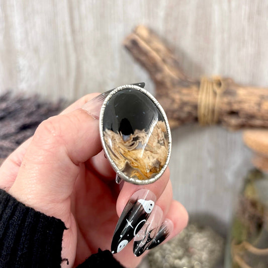 Fossilized Palm Root Crystal Ring Fine Silver Size 7 / Foxlark Collection - One of a Kind