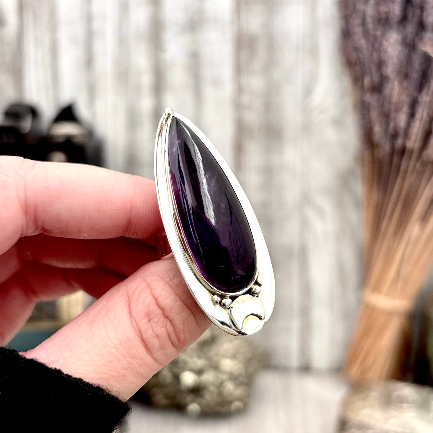 Purple Amethyst Ring Sterling Silver | Big Witchy Crystal Jewelry | Magic Moon | Adjustable Statement Ring 6-10 Gothic Gemstone Jewelry