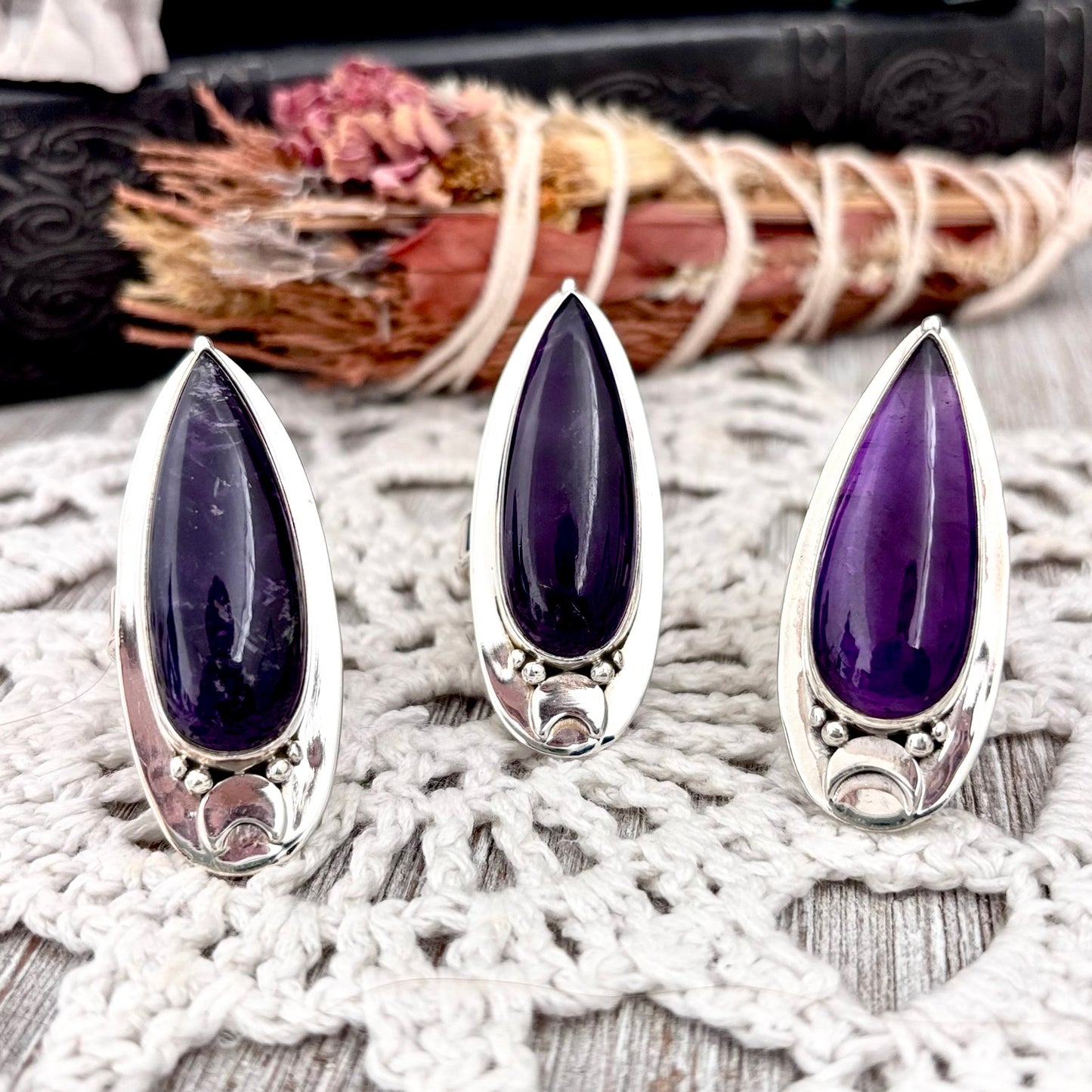 Purple Amethyst Ring Sterling Silver | Big Witchy Crystal Jewelry | Magic Moon | Adjustable Statement Ring 6-10 Gothic Gemstone Jewelry