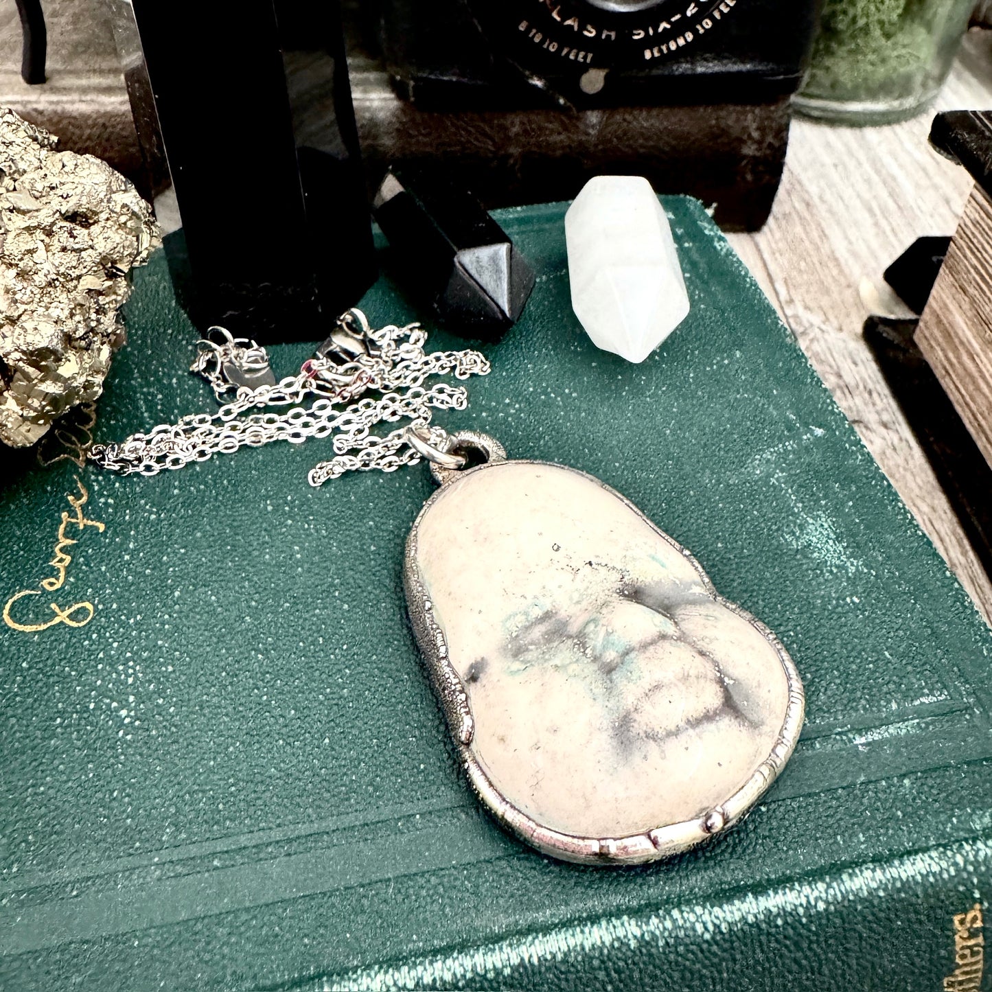 Ceramic Baby Doll Face Necklace Fine Silver / Foxlark Collection - One of a Kind