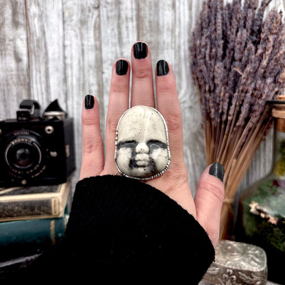 Ceramic Baby Doll Head Ring Fine Silver Size 10 / Foxlark Collection - One of a Kind