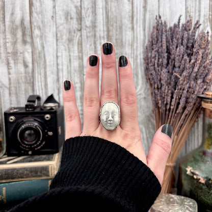Ceramic Baby Doll Face Ring Fine Silver Size 8 / Foxlark Collection - One of a Kind