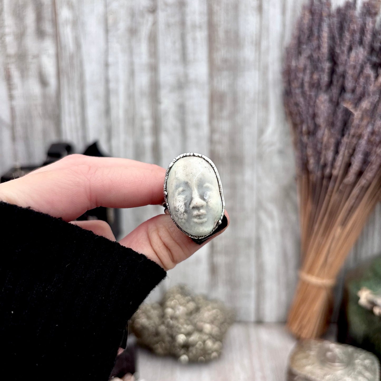 Ceramic Baby Doll Face Ring Fine Silver Size 8 / Foxlark Collection - One of a Kind