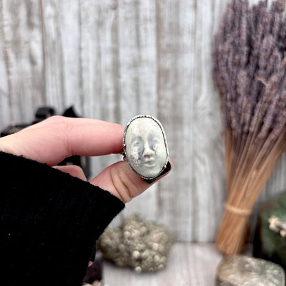Ceramic Baby Doll Face Ring Fine Silver Size 8 / Foxlark Collection - One of a Kind