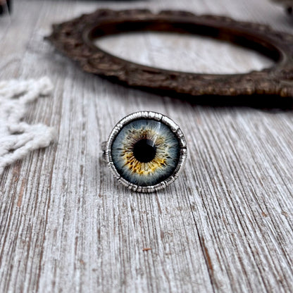 Blue Eyeball Fine Silver Ring Size 5 6 7 8 9 10 / Foxlark Collection