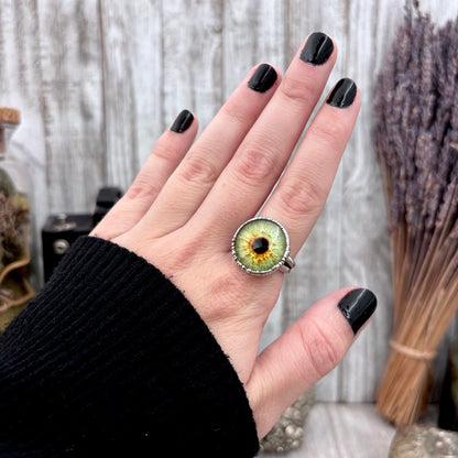Green Eyeball Fine Silver Ring Size 5 6 7 8 9 10 / Foxlark Collection