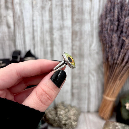 Green Eyeball Fine Silver Ring Size 5 6 7 8 9 10 / Foxlark Collection