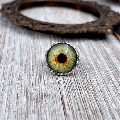 Green Eyeball Fine Silver Ring Size 5 6 7 8 9 10 / Foxlark Collection