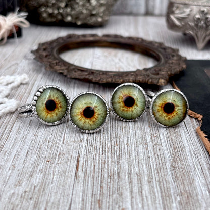 Green Eyeball Fine Silver Ring Size 5 6 7 8 9 10 / Foxlark Collection