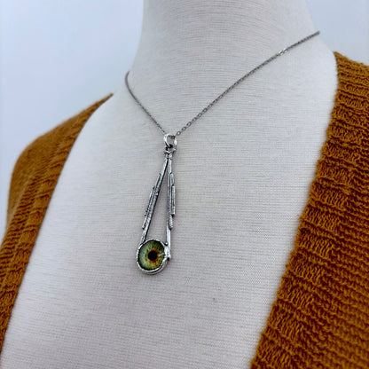 Green Eyeball Necklace Fine Silver / Foxlark Collection - One of a Kind