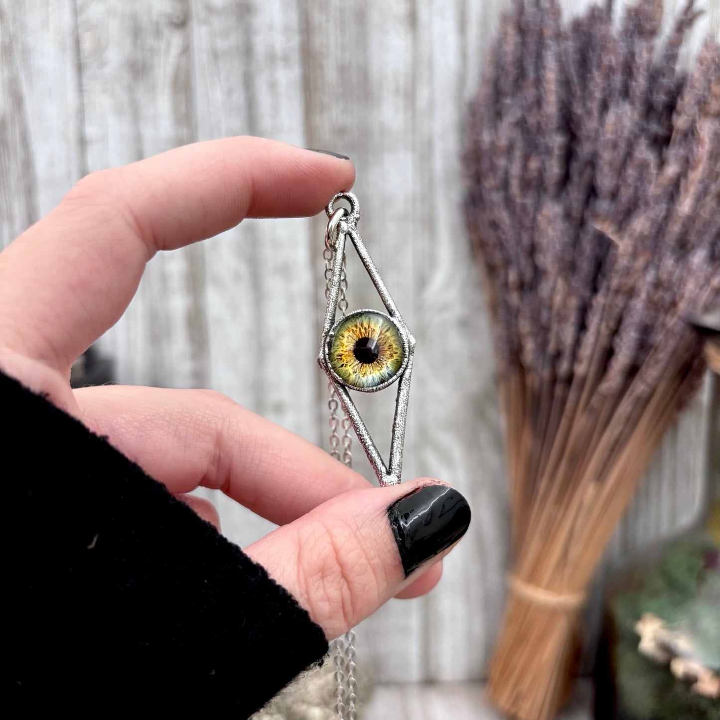 Green Eyeball Necklace Fine Silver / Foxlark Collection - One of a Kind