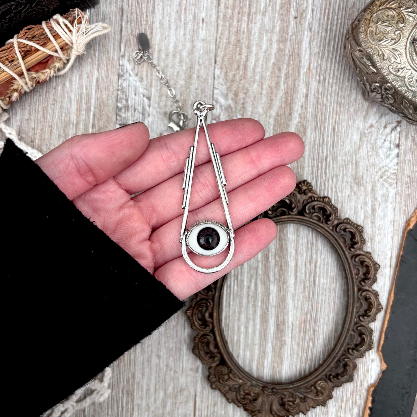 Grey Iris Glass Eyeball Necklace Fine Silver / Foxlark Collection - One of a Kind