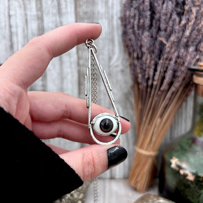 Grey Iris Glass Eyeball Necklace Fine Silver / Foxlark Collection - One of a Kind
