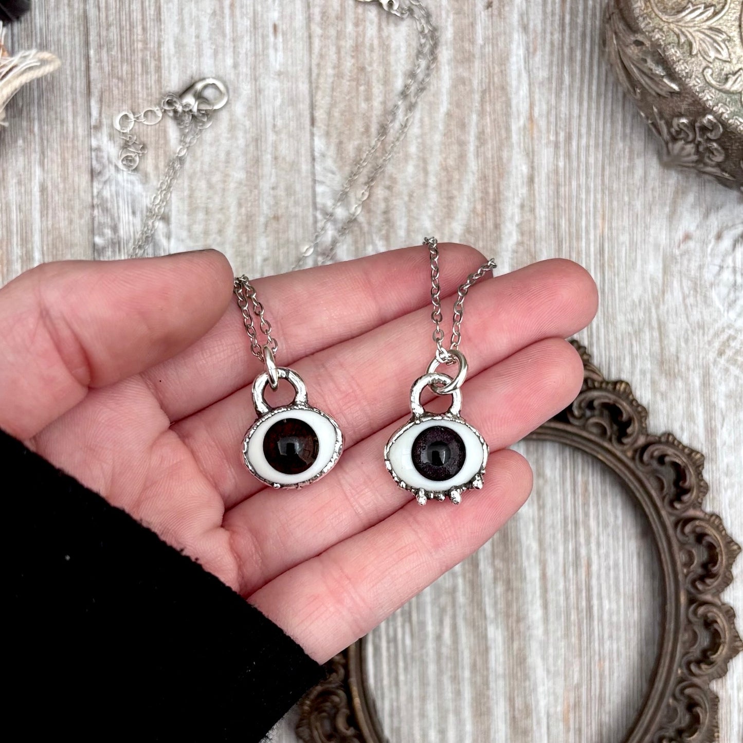 Brown/Gray Iris Glass Eyeball Necklace Fine Silver / Foxlark Collection - One of a Kind