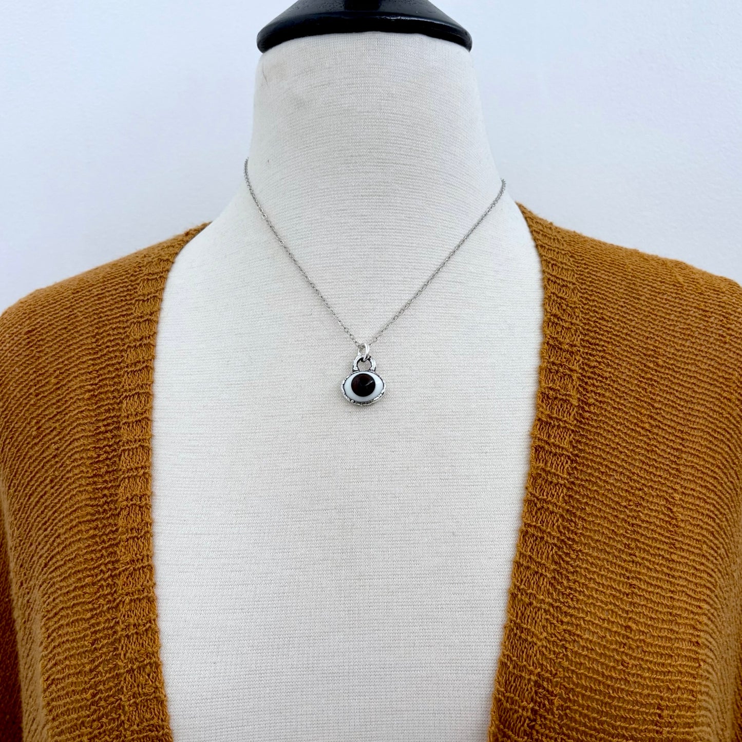 Brown/Gray Iris Glass Eyeball Necklace Fine Silver / Foxlark Collection - One of a Kind