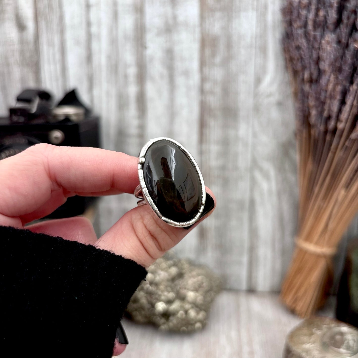 Rainbow Obsidian Crystal Ring Fine Silver Size 10 / Foxlark Collection - One of a Kind