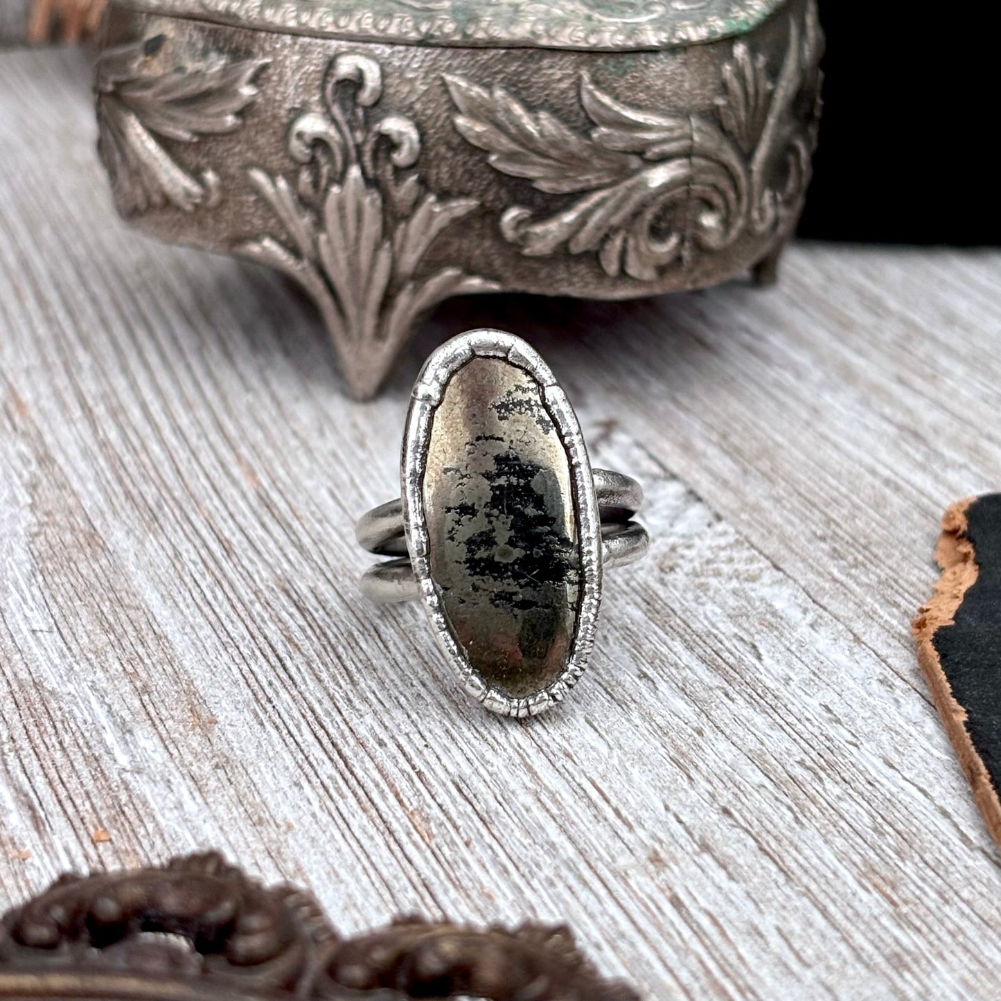 Pyrite Crystal Ring Fine Silver Size 8.5 / Foxlark Collection - One of a Kind
