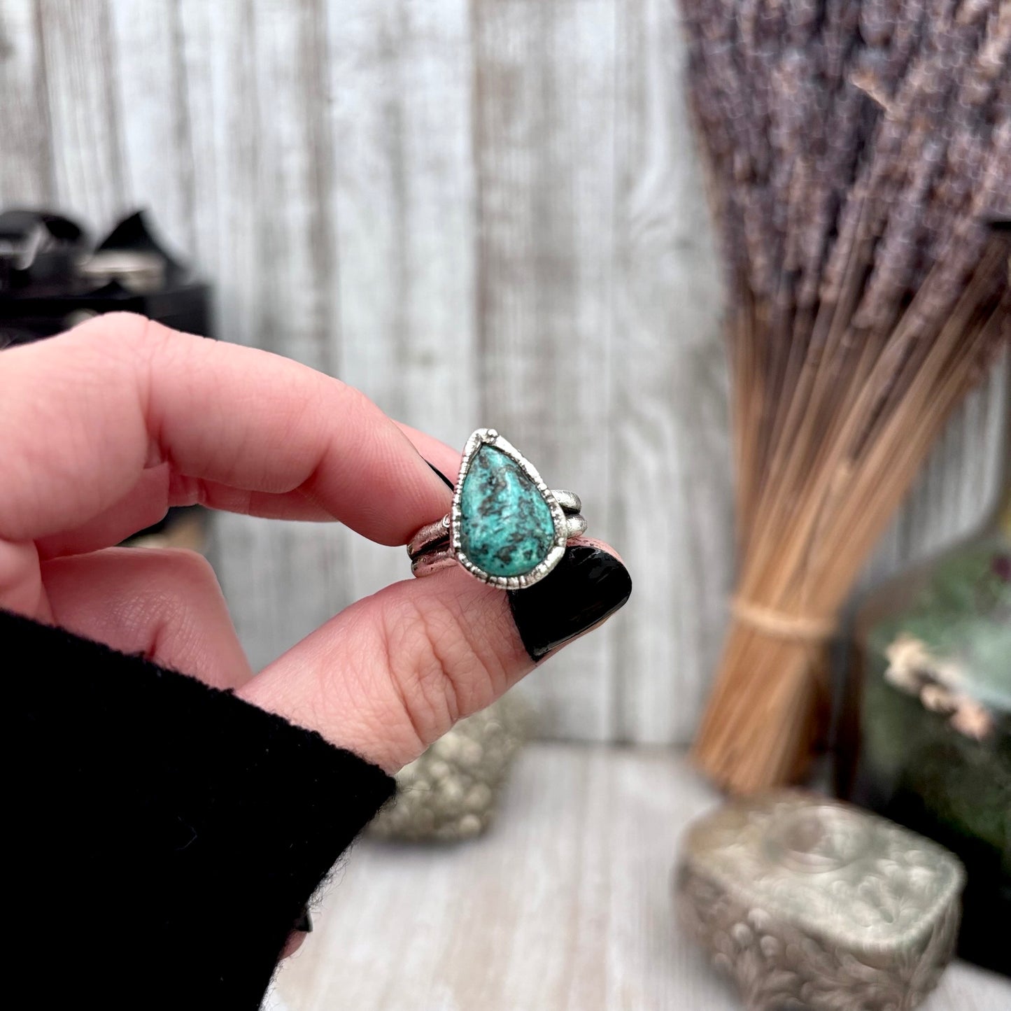 Blue Turquoise Stone Ring Fine Silver Size 7.5 / Foxlark Collection - One of a Kind