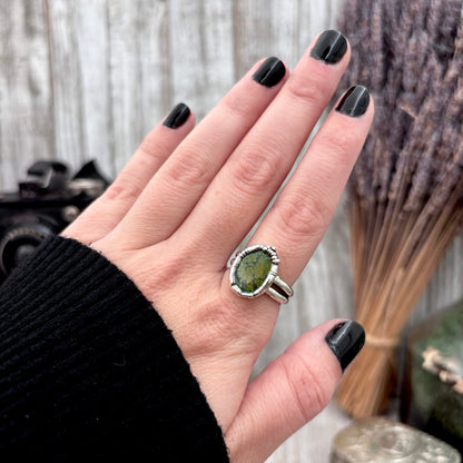 Green Turquoise Stone Ring Fine Silver Size 6.5 / Foxlark Collection - One of a Kind