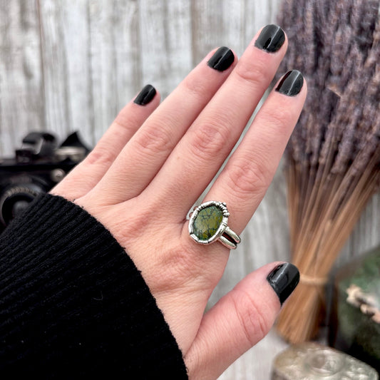 Green Turquoise Stone Ring Fine Silver Size 6.5 / Foxlark Collection - One of a Kind