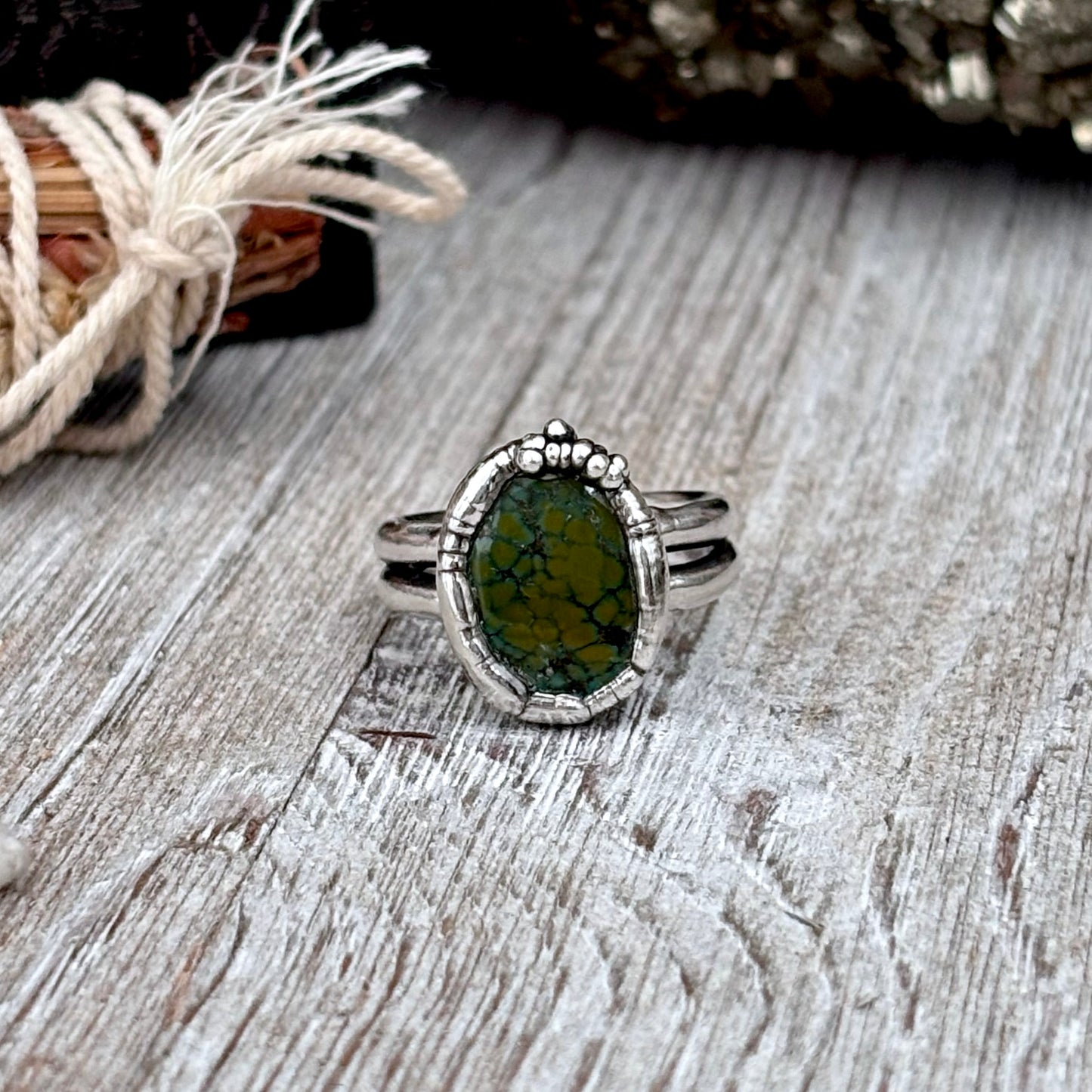 Green Turquoise Stone Ring Fine Silver Size 6.5 / Foxlark Collection - One of a Kind