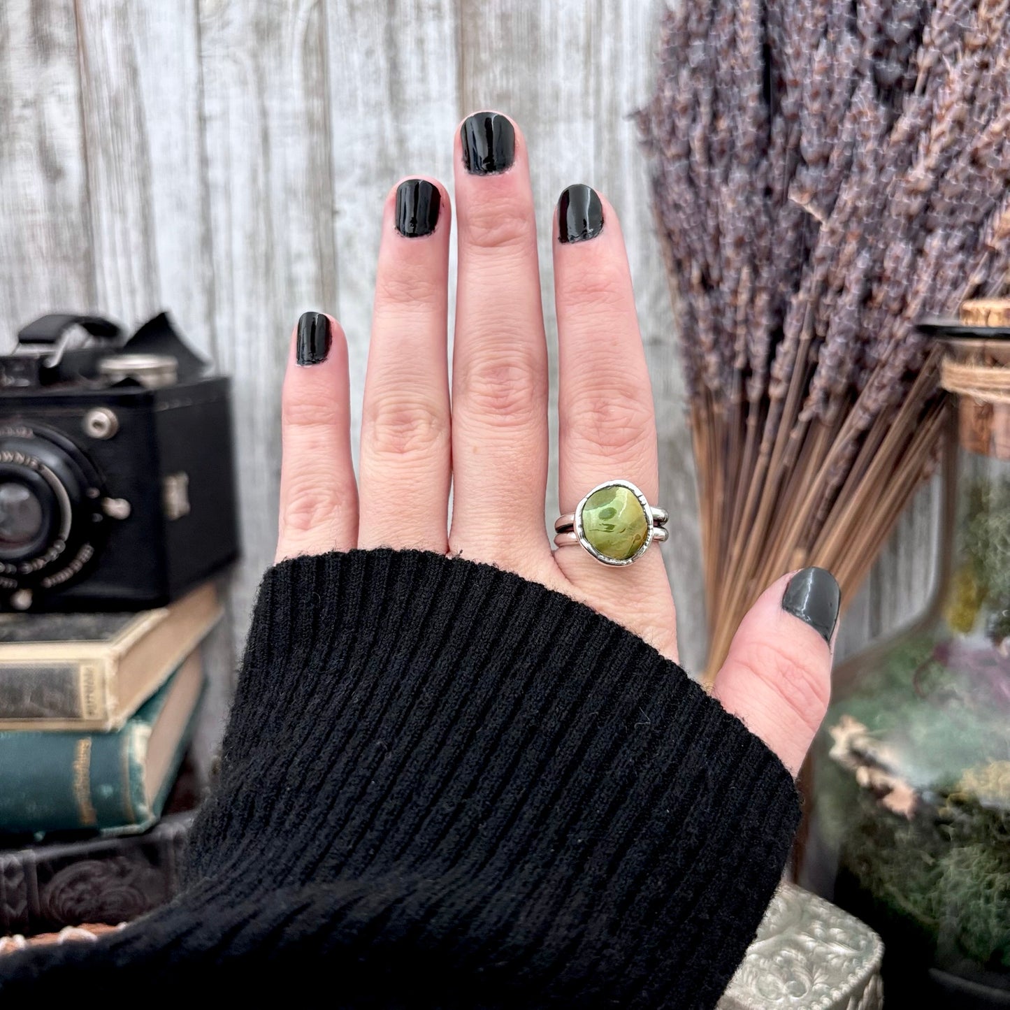 Green Turquoise Stone Ring Fine Silver Size 6.5 / Foxlark Collection - One of a Kind