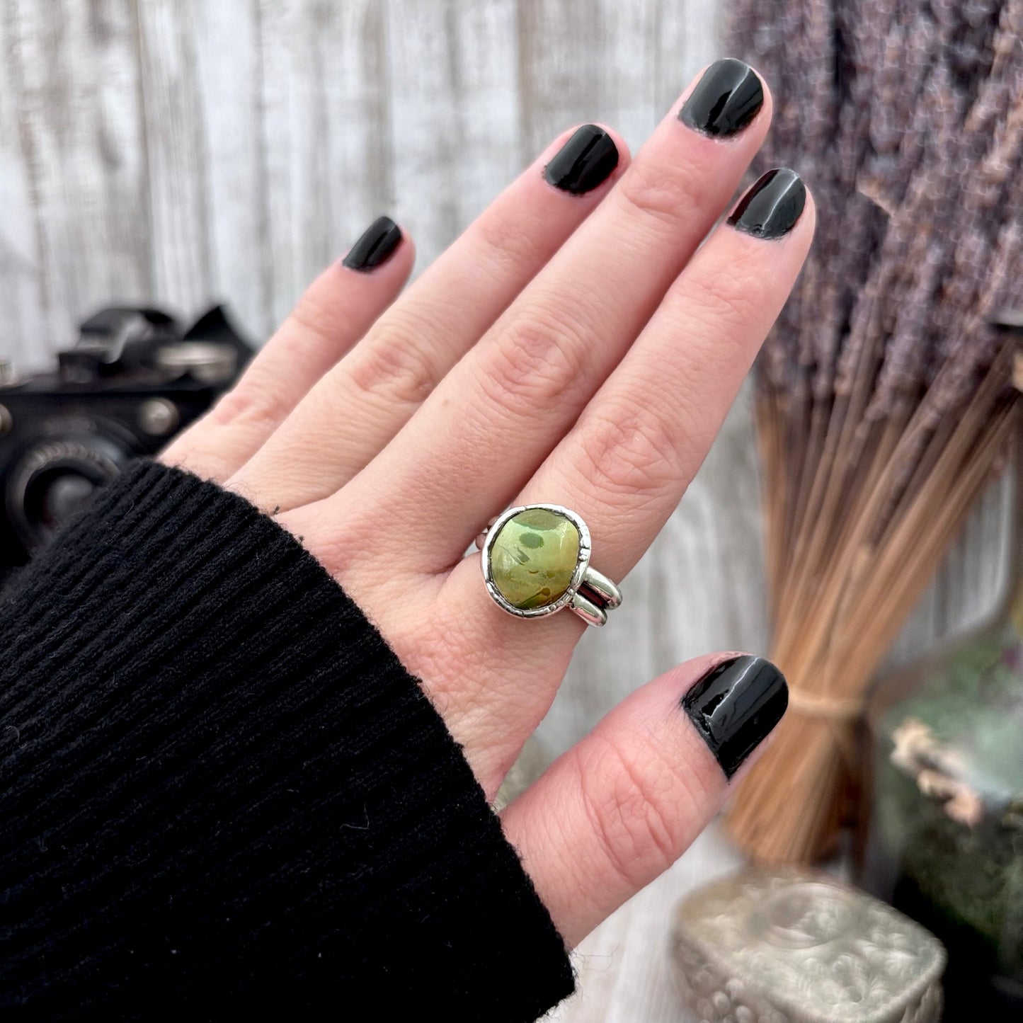 Green Turquoise Stone Ring Fine Silver Size 6.5 / Foxlark Collection - One of a Kind