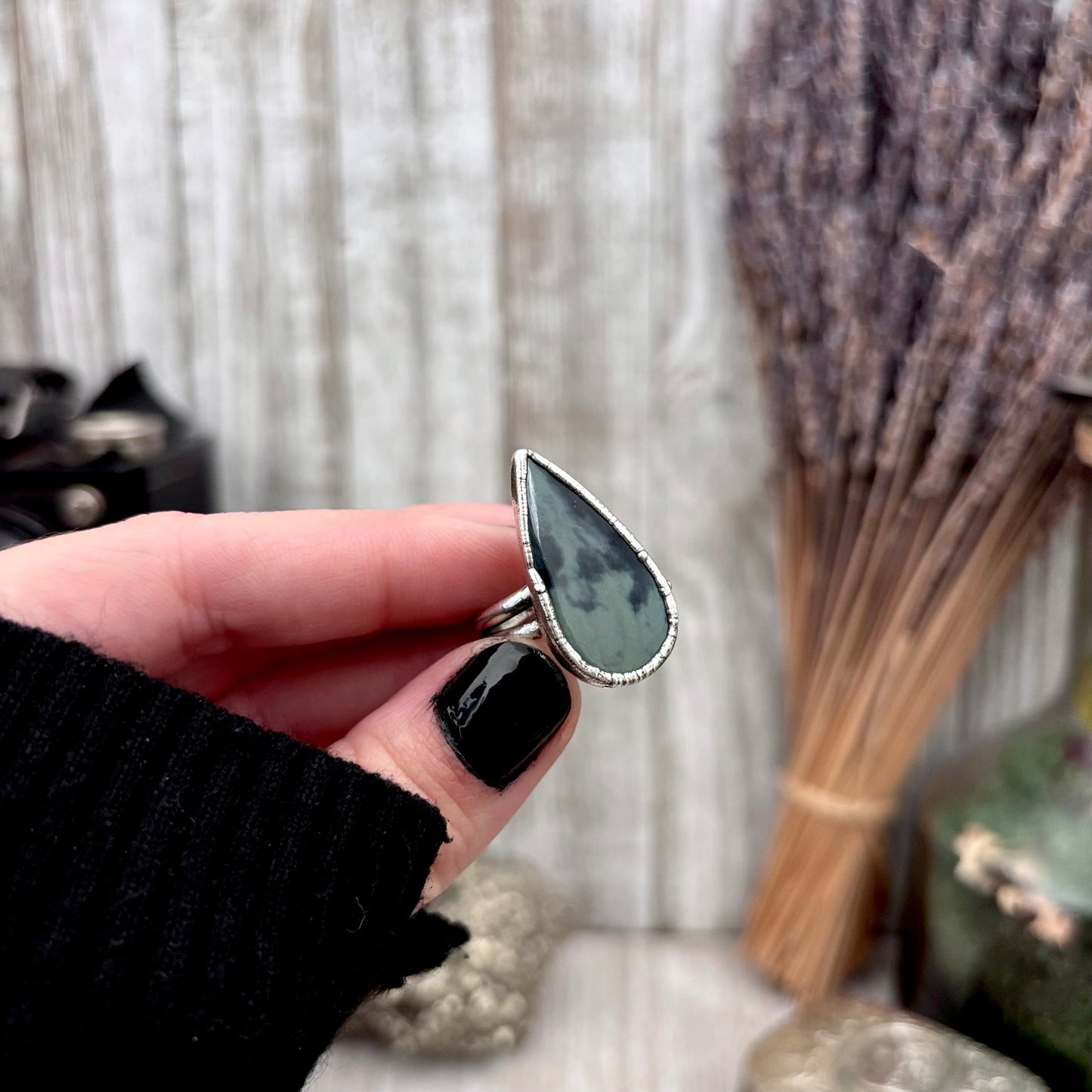 Spiderweb Obsidain Crystal Ring Fine Silver Size 7 / Foxlark Collection - One of a Kind