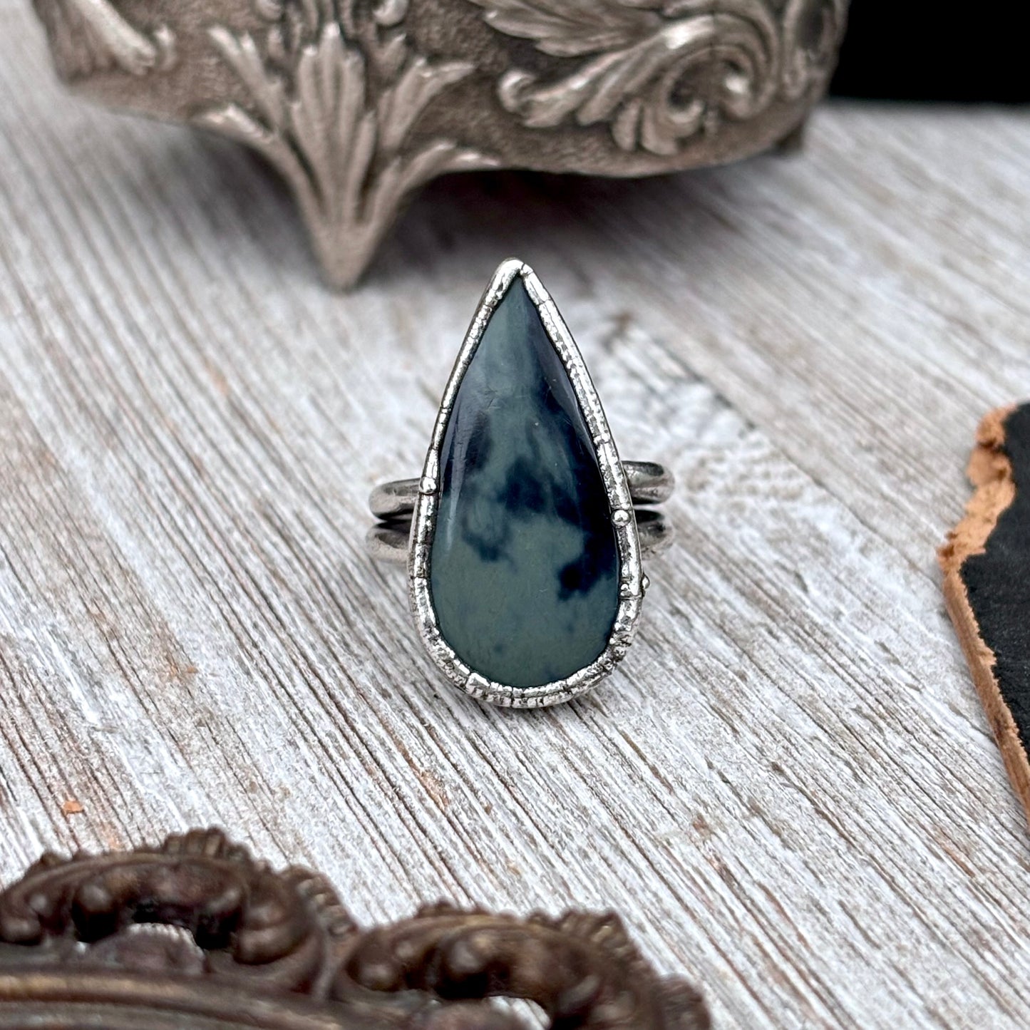 Spiderweb Obsidain Crystal Ring Fine Silver Size 7 / Foxlark Collection - One of a Kind