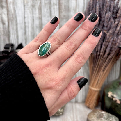 Green Turquoise Stone Ring Fine Silver Size 6 / Foxlark Collection - One of a Kind
