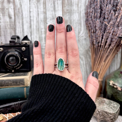 Green Turquoise Stone Ring Fine Silver Size 9 / Foxlark Collection - One of a Kind