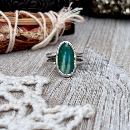 Green Turquoise Stone Ring Fine Silver Size 9 / Foxlark Collection - One of a Kind