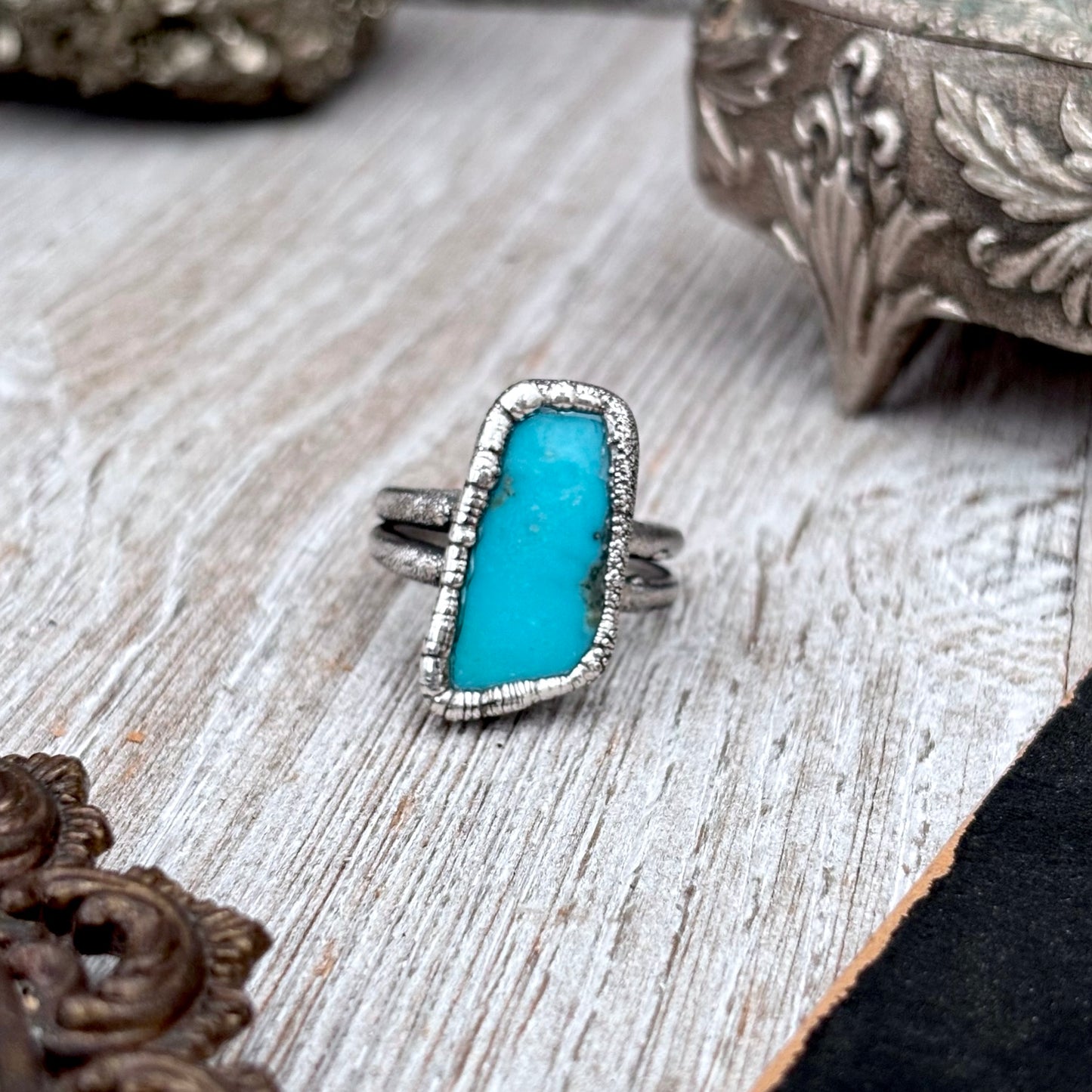 Blue Turquoise Stone Ring Fine Silver Size 9.5 / Foxlark Collection - One of a Kind