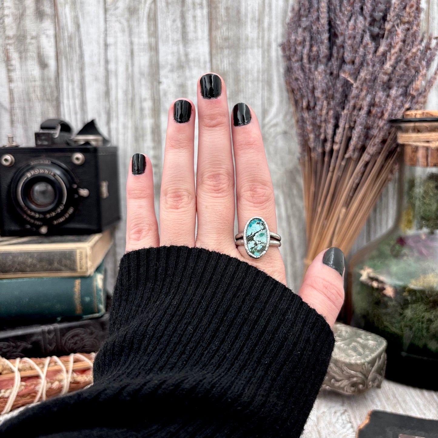 Blue Turquoise Stone Ring Fine Silver Size 7.5 / Foxlark Collection - One of a Kind