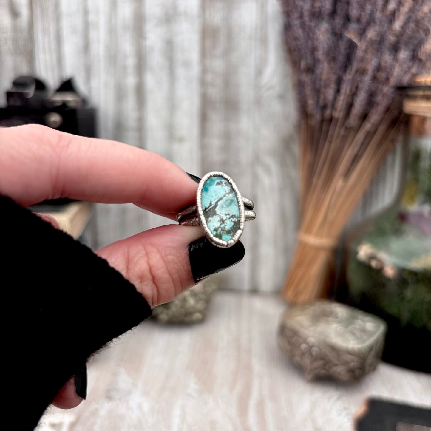 Blue Turquoise Stone Ring Fine Silver Size 7.5 / Foxlark Collection - One of a Kind