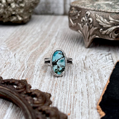 Blue Turquoise Stone Ring Fine Silver Size 7.5 / Foxlark Collection - One of a Kind