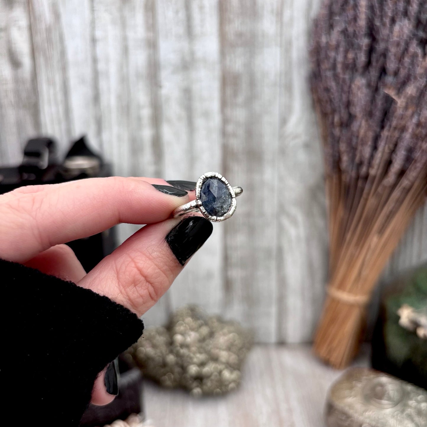 Sapphire Ring Fine Silver Small faceted Stone Ring Size 5 6 7 8 9 10 11 / Foxlark Collection