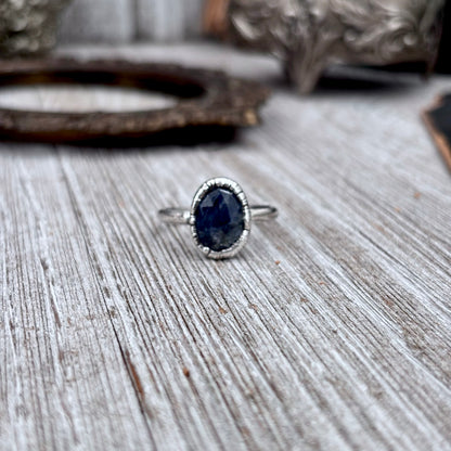 Sapphire Ring Fine Silver Small faceted Stone Ring Size 5 6 7 8 9 10 11 / Foxlark Collection