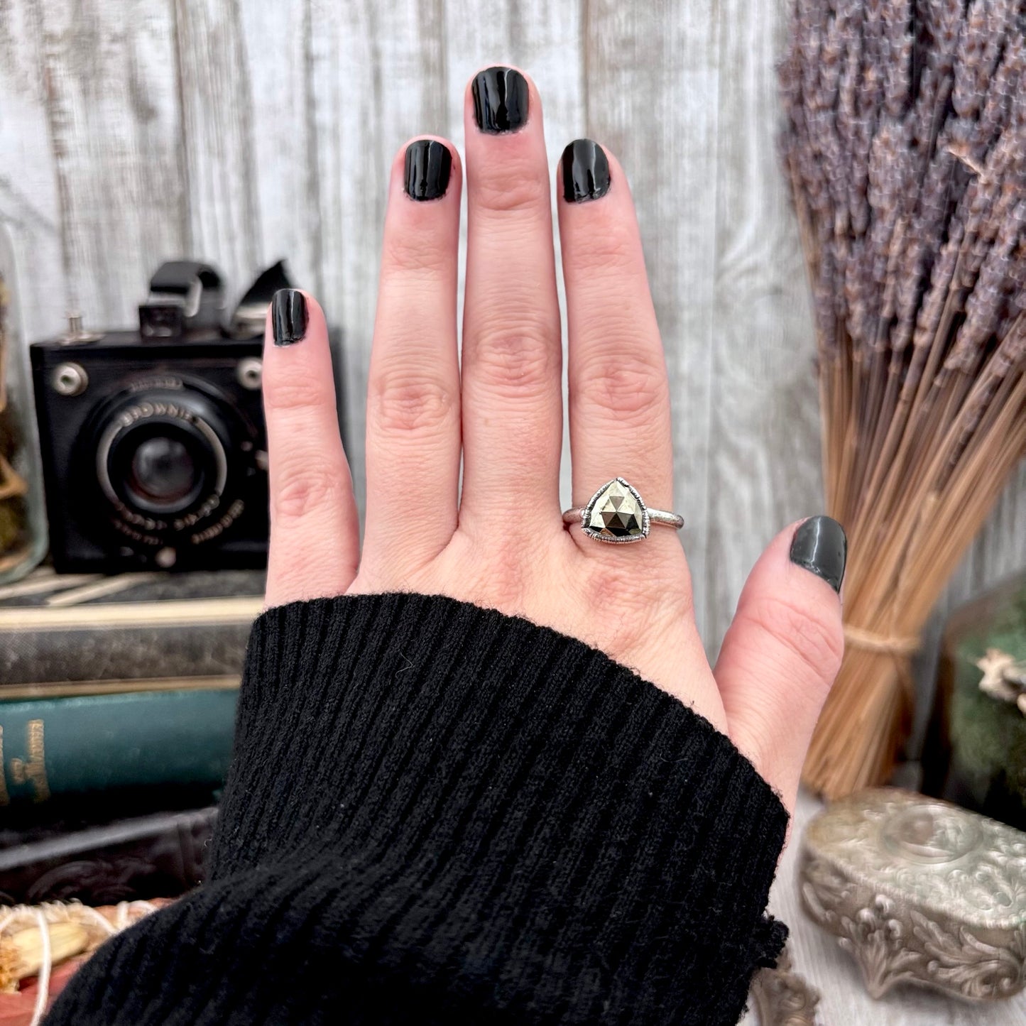 Pyrite Ring Fine Silver Small faceted Stone Ring Size 5 6 7 8 9 10 11 / Foxlark Collection