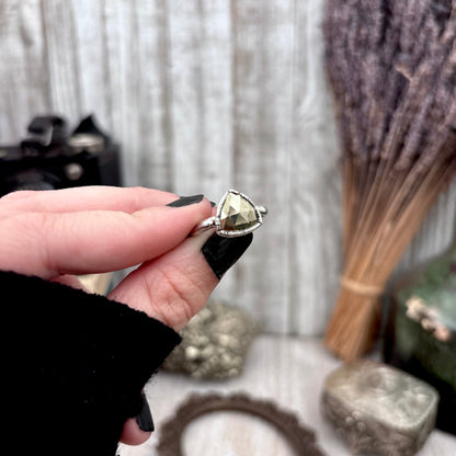 Pyrite Ring Fine Silver Small faceted Stone Ring Size 5 6 7 8 9 10 11 / Foxlark Collection
