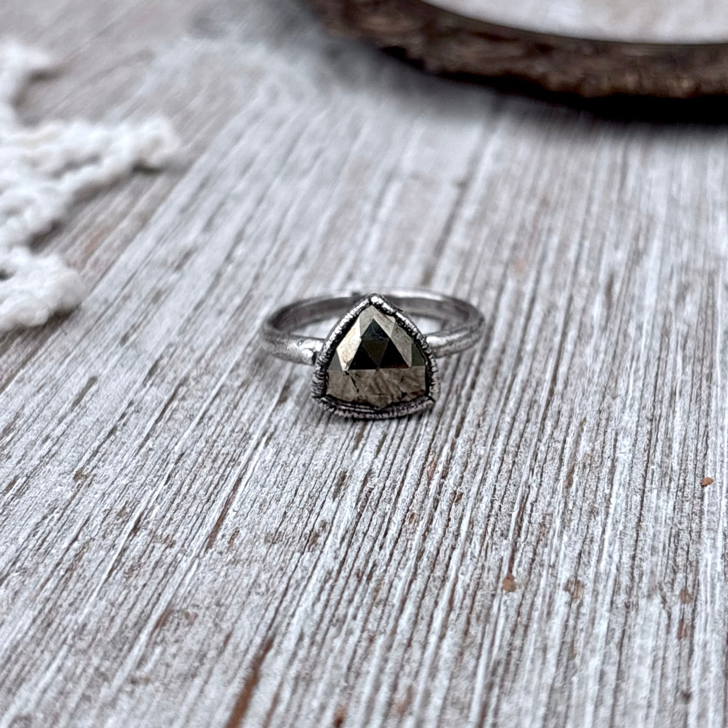 Pyrite Ring Fine Silver Small faceted Stone Ring Size 5 6 7 8 9 10 11 / Foxlark Collection
