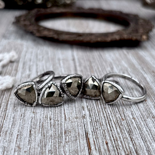Pyrite Ring Fine Silver Small faceted Stone Ring Size 5 6 7 8 9 10 11 / Foxlark Collection
