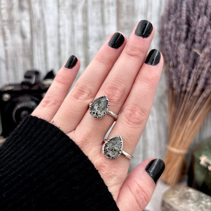 Graphite Included Quartz Ring Fine Silver Small faceted Stone Ring Size 5 6 7 8 9 10 11 / Foxlark Collection