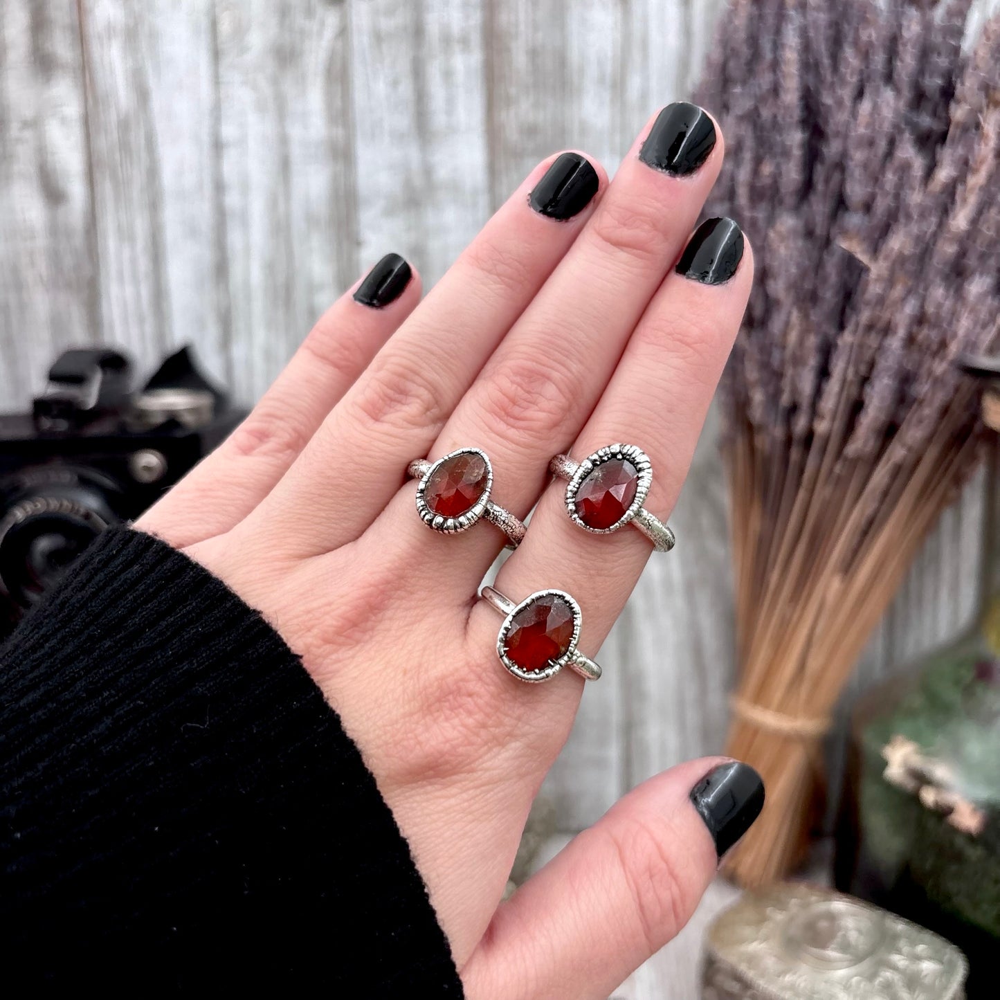 Garnet Ring Fine Silver Small faceted Stone Ring Size 5 6 7 8 9 10 11 / Foxlark Collection